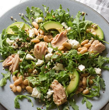 Oil Packed Tuna Avocado White Bean Almond And Arugula Salad