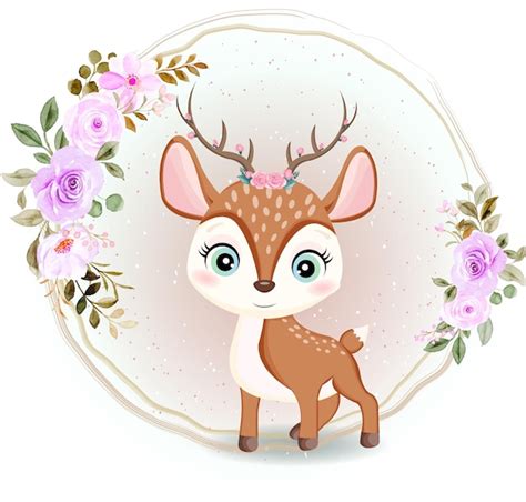 Vecteur d un cerf bébé mignon avec une couronne florale Vecteur Premium