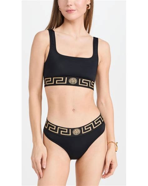 Versace Swim Slip Lycra Vita Recycled Bikini Bottoms In Black Lyst