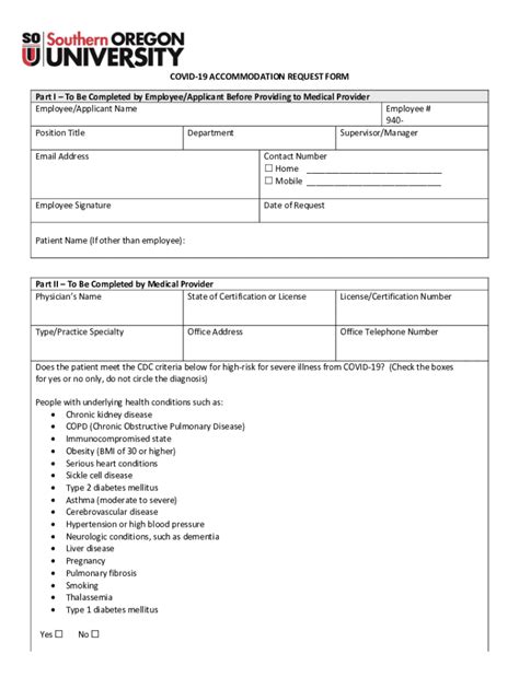 Fillable Online Inside Sou COVID 19 ACCOMMODATION REQUEST FORM Part ITo