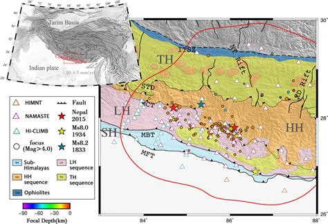 Topographic and geologic map of the Nepal Himalayas. Legends are shown ...