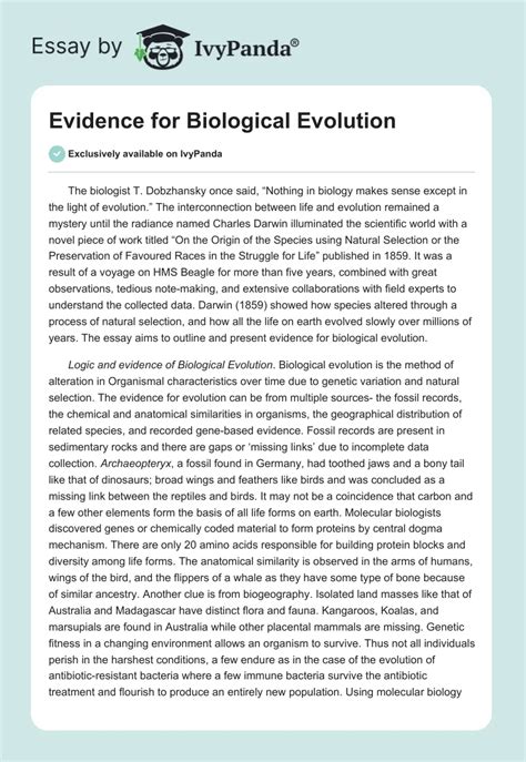 Evidence For Biological Evolution 563 Words Essay Example