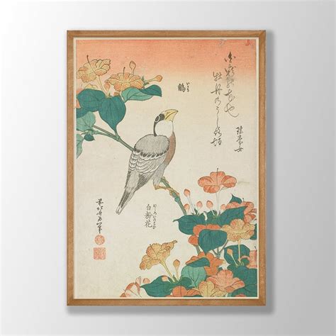 Katsushika Hokusai Poster Japanese Flower Bird Vintage Bird Etsy