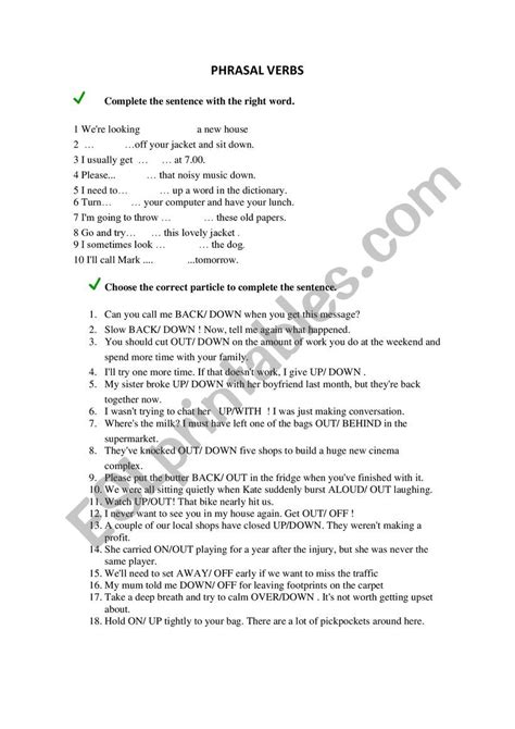 Phrasal Verbs With Answers Esl Worksheet By E Harry