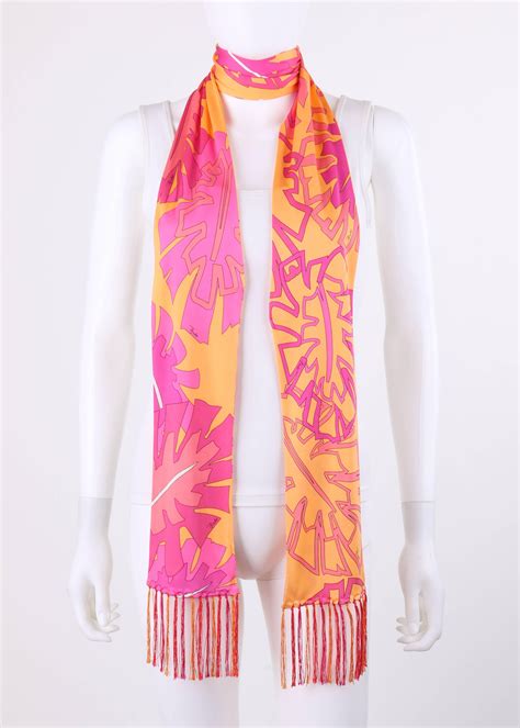 EMILIO PUCCI Orange And Pink Signature Leaf Print Silk Jersey Oblong