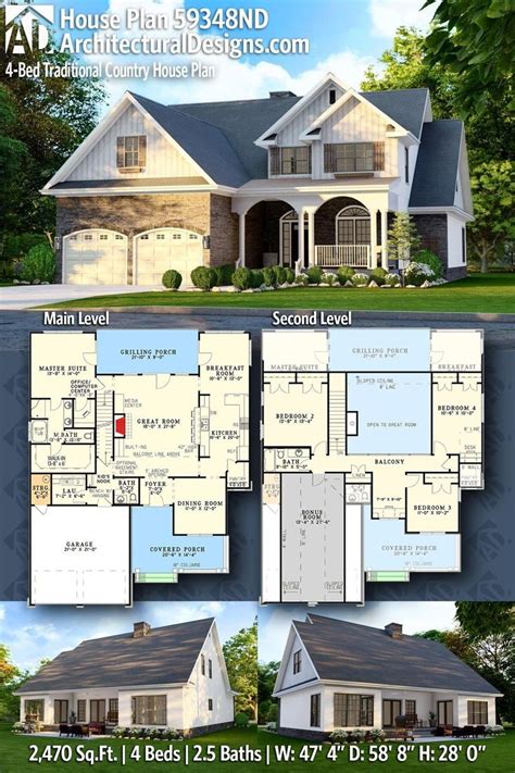 Plan 59348ND 4 Bed Traditional Country House Plan Under 2500 Square