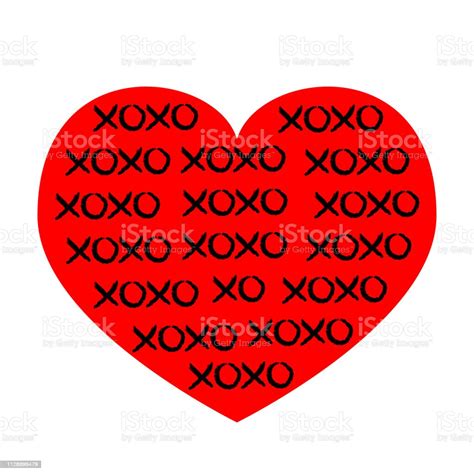 Red Heart Icon Xoxo Phrase Sketch Saying Hugs And Kisses Happy