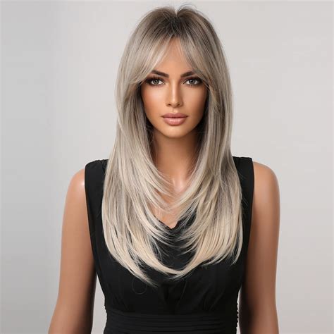 Amazon BERON Gray Blonde Women Wigs Long Wavy Wig With Bangs