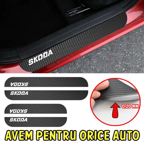 Set Protectii Colant Carbon Praguri Auto Personalizate 2 Buc 58x67 Cm