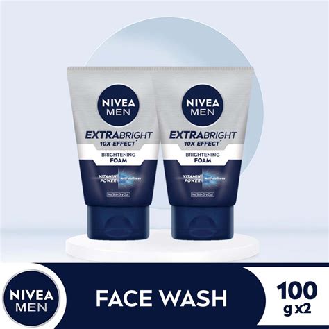 PACK OF 2 NIVEA MEN Facial Wash Extra Bright 10x Effect Foam 100g