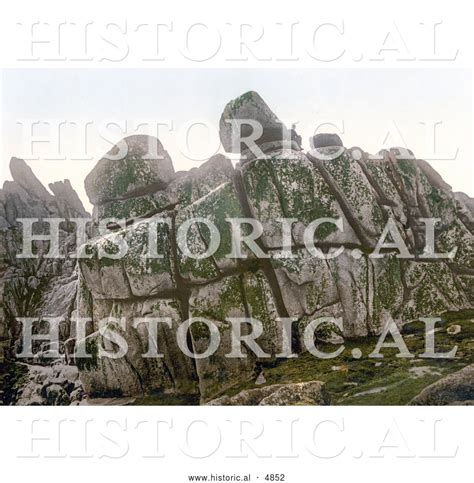 Historical Photochrom of Logan Rock, Treen, Penzance, Penwith, Cornwall ...