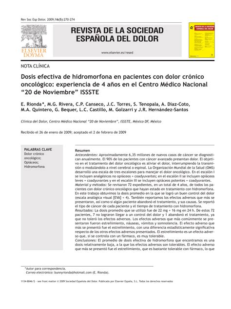 Pdf Dosis Efectiva De Hidromorfona En Pacientes Con Dolor Cr Nico