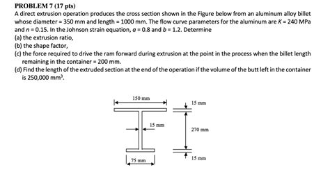 Problem Pts A Direct Extrusion Operation Produces The Cross