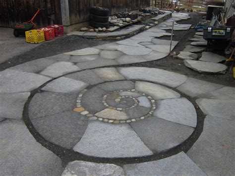 Spiral Patio Walkway Low Retaining Wall And Curved Steps Backyard