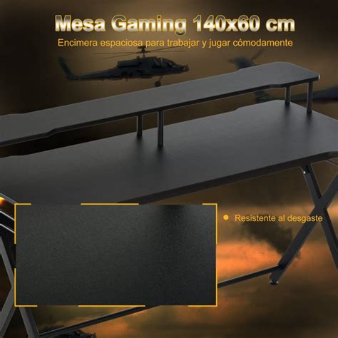 HomCom Mesa Gaming Con Soporte Para Monitor 140x60x90cm Negra