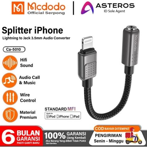 Jual Mcdodo Splitter IPhone Lightning Ke Jack Audio 3 5mm Open Mic