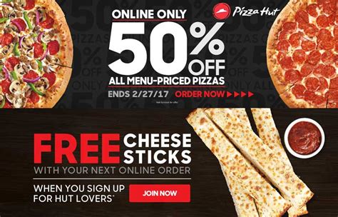 Pizza Hut Coupons 50 Off Pizzas Online At Pizza Hut No Code Needed