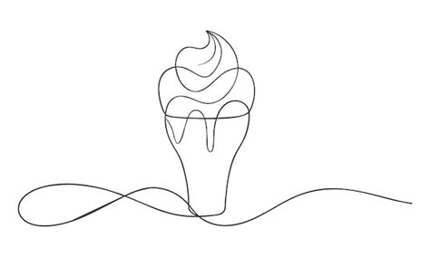 Helado Una Línea Continua De Dibujo A Mano Sobre Fondo Blanco Vector