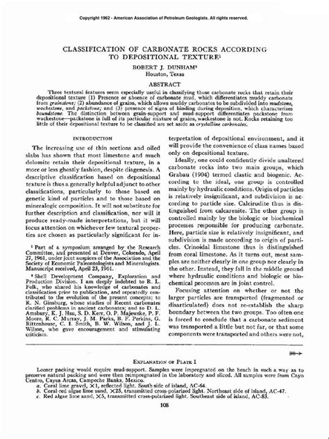 01 Classificacao Carbonatos Dunham CLASSIFICATION OF CARBONATE ROCKS ...