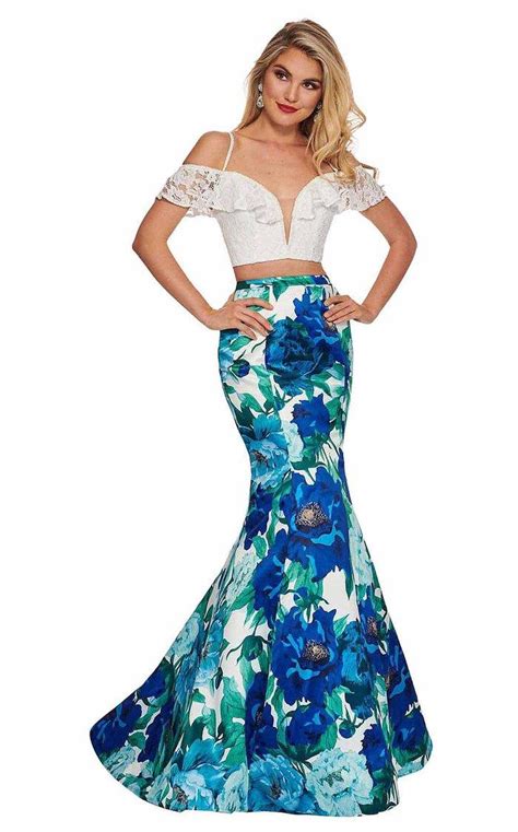 White Royal Rachel Allan Prom Long Two Piece Floral Dress 6449 For 205