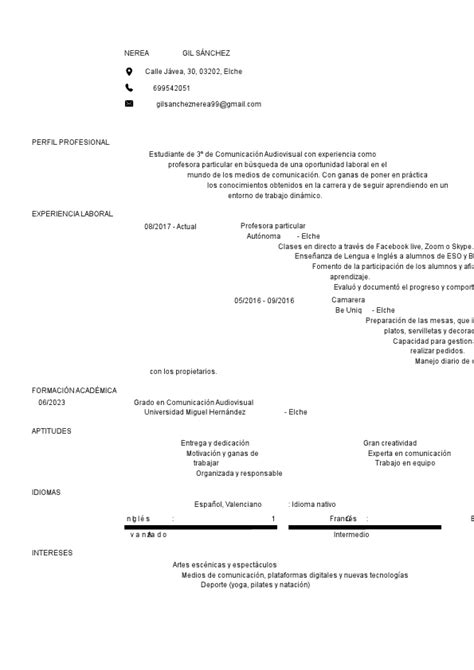 Plantilla Cv De Estudiante Universitario Y Ejemplos Micvideal