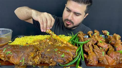 ASMR EATING SPICY MUTTON LEGS CURRY CHICKEN LEGS CURRY WITH MASALA