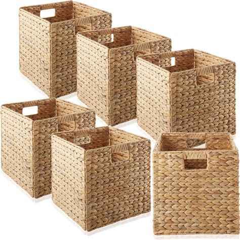 12" x 12" Water Hyacinth Storage Baskets, Natural - Set of 6