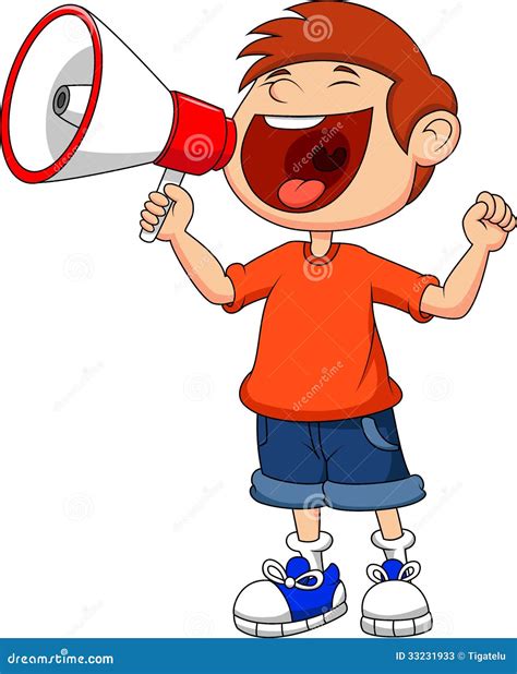 Cartoon Boy Yelling And Shouting Into A Megaphone Stock Vector ...