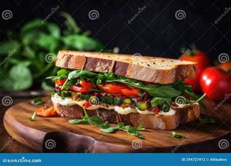 Close-up of a Cheese and Vegetable Sandwich Stock Photo - Image of ...