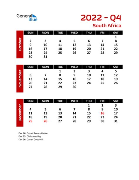 South Africa Calendars With Holidays