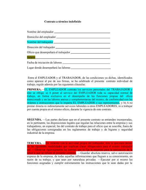 Elementos del contrato indefinido Contrato a término indefinido