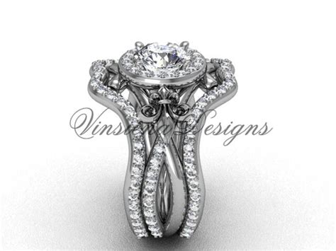 Platinum Diamond Fleur De Lis Engagement Ring With Double Etsy