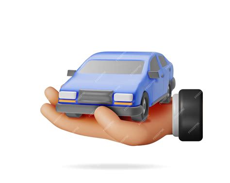 Premium Vector | 3d blue car vintage model in hand render bright