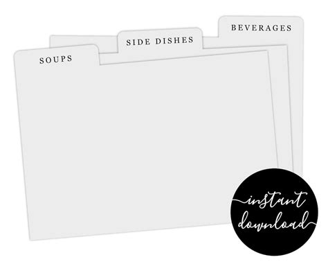 Editable Recipe Card Divider Template Printable Index Card Size 3x5 4x6