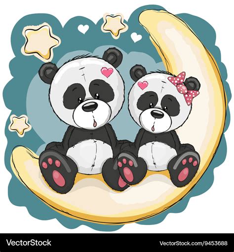 Two Pandas On The Moon Royalty Free Vector Image