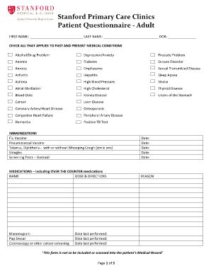 Fillable Online Patient Questionaire With Name Fax Email Print