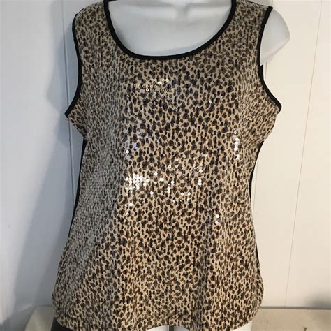 Elementz Womens Size L Xl Shimmery Sleeveless Top Sequins Dressy Tan