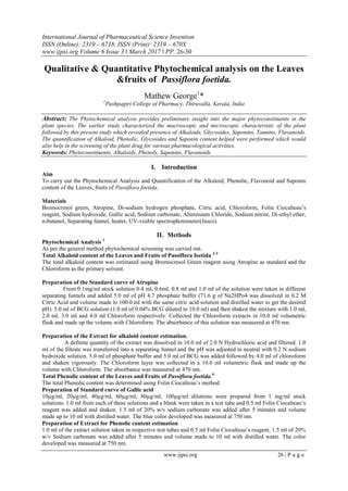 Qualitative Quantitative Phytochemical Analysis On The Leaves Fruits