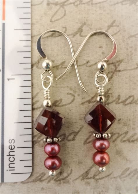 Garnet Earrings, January Birthstone Earrings, Garnet and Pearl, Red ...