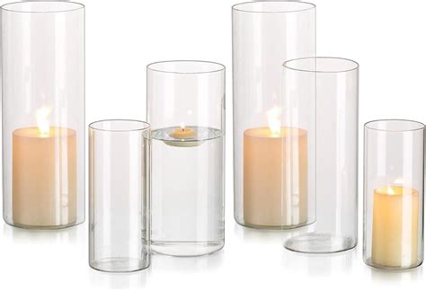 Glasseam Glass Candle Cylinders Hurricane Candle Holder Set Of 6 Cylinder Candle Holders For