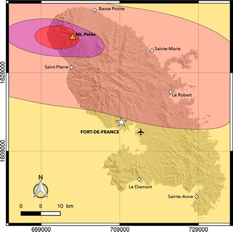 Tephra fallout hazard/exposure map for Martinique based on Figure 13a ...