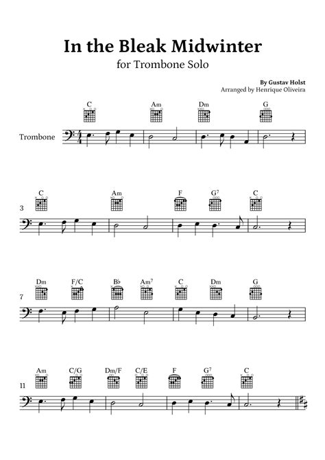 In The Bleak Midwinter Trombone Solo Beginner Level Arr Henrique