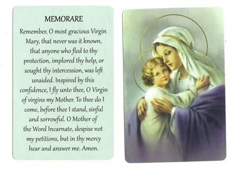 Memorare Prayer To Virgin Mary Lot Of 2 Laminated Catholic Prayer Cards Ebay