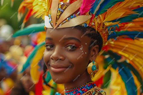 Premium Photo Vibrant Carnival Queen Smiling In Colorful Costume