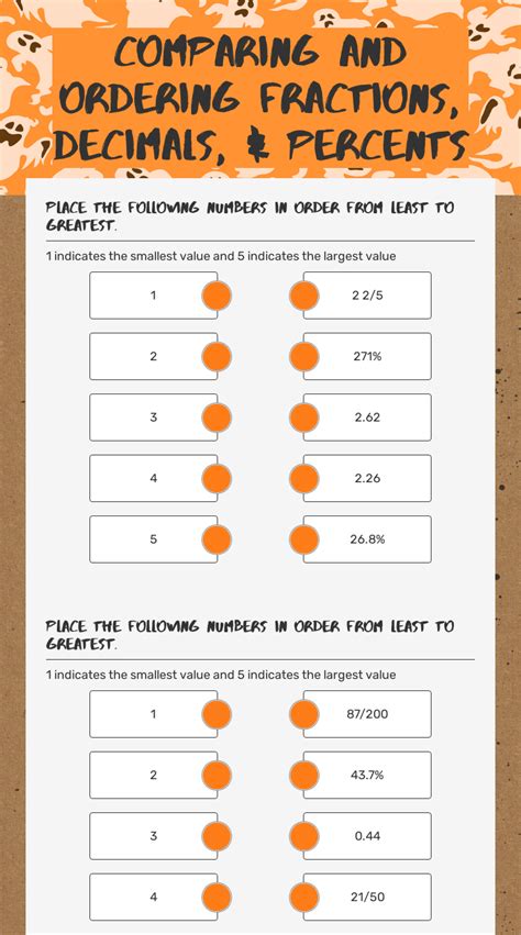 Comparing And Ordering Fractions Decimals And Percents Interactive Worksheet By Jori Martin