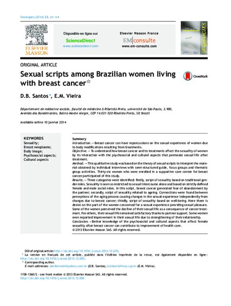 Pdf Sexual Health And Impact Of Treatments On Colombian Women With Breast Cancer And Their Sex