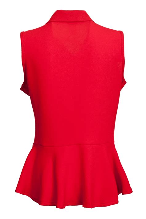 Plus Size Spread Collar Sleeveless Vest Top Red