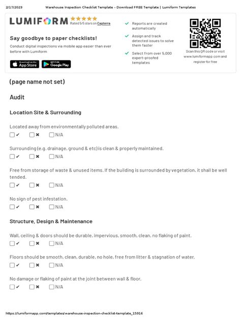 Warehouse Inspection Checklist Template | PDF | Warehouse | Food Storage