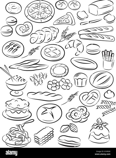 Vector Illustration Of Bakery Collection In Line Art Mode On White