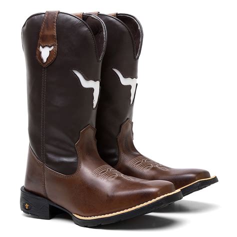 Bota Botina Texana Masculina Country Em Couro Boi Vazado John Country